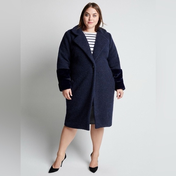 Anthropologie HUTCH Navy Elaina One Button Textured Mid Length Coat Size Large - Picture 2 of 16